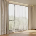 Elegant Light Beige Curtains With Sheer Layers For Floor To Ceiling Windows 3d model