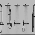 Modern Black Shower Systems With Overhead And Handheld Sprayers And Holders 3d model