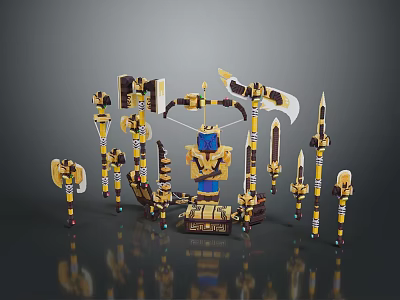Lego Style Ancient Weapons Collection Featuring Bow Axe Spear Shield And More 3d model