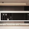 Modern Dark Wood TV Wall Design With Open Shelving And Marble Base
