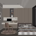 Tatami Bedroom With Wooden Desk Computer Table Lamp And Chair Blinds Rug