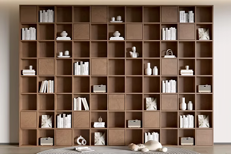 Modern Wood Grain Antique Cabinet Minim Style Bookcase Whole-body Cabinet Bookcase Storage Cabinet Full Wall Cabinet 3d model
