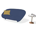 Navy Blue Multi Person Sofa With Yellow Cushion And Small Round Table 3d model