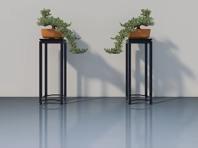 Elegant Interior Featuring Hinged Doors With Potted Plants On Black Stands 3d model