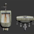 Old Rusty Urinal and Sink Bathroom Fixtures with Worn Surfaces