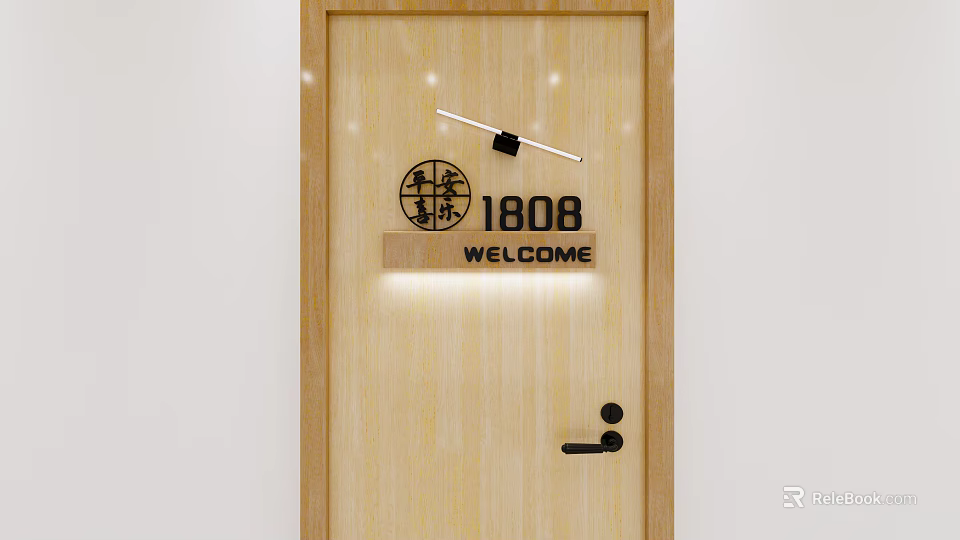 Elegant Wall Decor With Circular Design Number 1808 And Welcome Sign On Wooden Door 3d model 