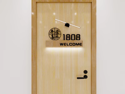 Elegant Wall Decor With Circular Design Number 1808 And Welcome Sign On Wooden Door 3d model