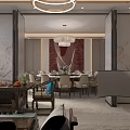 Elegant Private Dining Room Interior With Round Table Chandelier And Decorative Elements 3d model