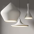 Modern Interior Design Featuring Unique White Pendant Lights With Different Shapes 3d model