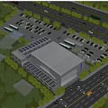 Modern Industrial Factory Facility With Solar Panels Parking Lot And Green Surroundings