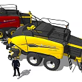 Red And Yellow Functional Agricultural Vehicles With A Standing Worker