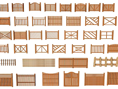 Different Wooden Fence Styles With Decorative Patterns And Classic Designs For Gardens 3d model