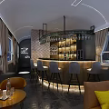 Modern Bar Interior With Sofa Seating Tables Chairs Windows And Ceiling Lighting 3d model