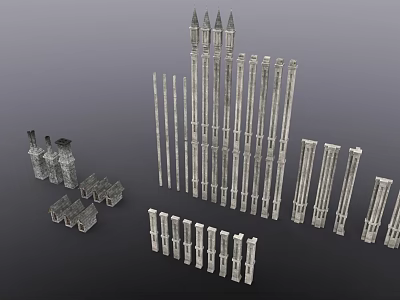 Various Architectural Building Components Including Tall Columns And Tower Structures 3d model