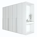 Modern Black Wardrobe With Metal Handles Mirror Side Shelf Holding Vases Dried Flowers And Books