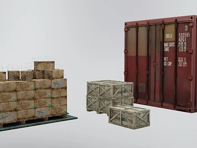 Modern container cargo box cargo carrier pallet wooden box a pile of goods 3d model