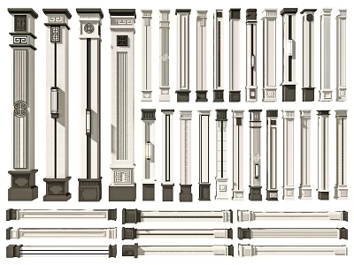 Various Types of Architectural Columns with Classic Modern Designs and Decorative Details 3d model