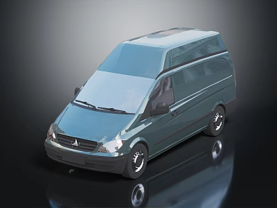 Modern Blue Cargo Van With High Roof Sleek Design And Reflective Surface 3d model