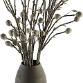 Ceramic Vase With Dried Branches And Round Fruits For Interior Decor 3d model