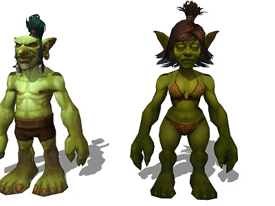 Green Skinned Male Female Fantasy Game Movie Characters With Pointed Ears Muscular Build And Bikini Outfit 3d model