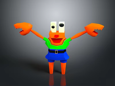 Cartoon Crab Character With Orange Claws Green Shirt And Blue Skirt In 3D Style 3d model