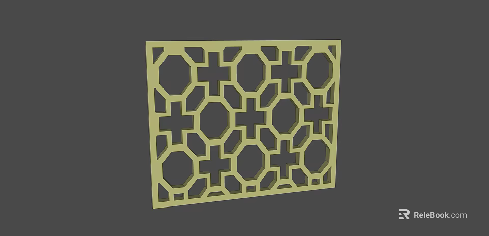 Modern Yellow Decorative Partition With Intricate Geometric Patterns And Hollow Design 3d model 