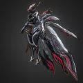 Game Movie Character With Mechanical Winged Metallic Armor And Red Glowing Accents