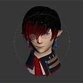 Fantasy Character Head with Black Red Hair Pointed Ears Glasses and Decorative Collar