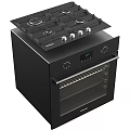 Modern Black Kitchen Appliances With Range Hood Gas Cooktop Oven And Refrigerator