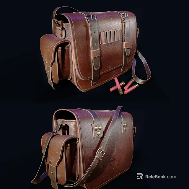 Brown Leather Bag With Vintage Design Straps Buckles Pockets And Interior Details 3d model 