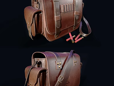 Brown Leather Bag With Vintage Design Straps Buckles Pockets And Interior Details 3d model