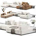 Cozy Modern Sectional Sofa With Pillows Throw Blankets In White And Brown Tones