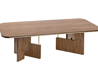 Walnut Wooden Dining Table With Rectangular Top And Unique Wooden Legs 3d model