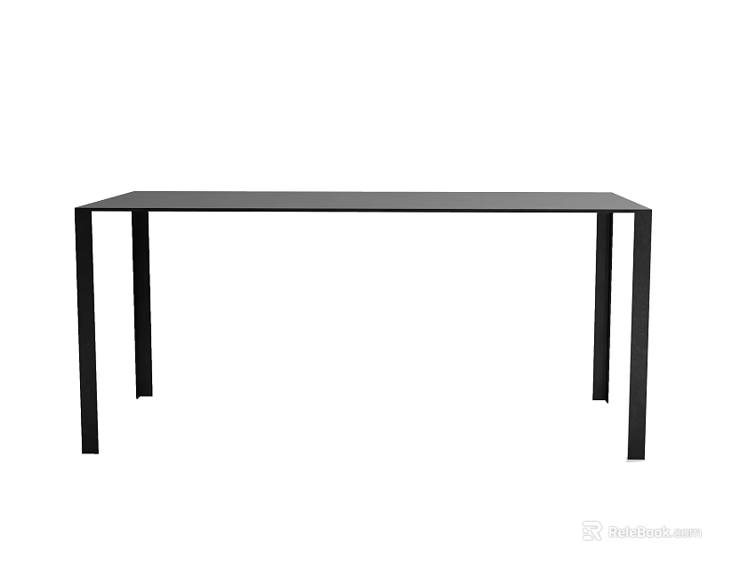 Black Modern Minimalist Dining Table With Rectangular Tabletop And Four Legs 3d model 