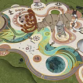 Colorful Playground Equipment With Rhino Shaped Climbing Structure And Circular Design Elements