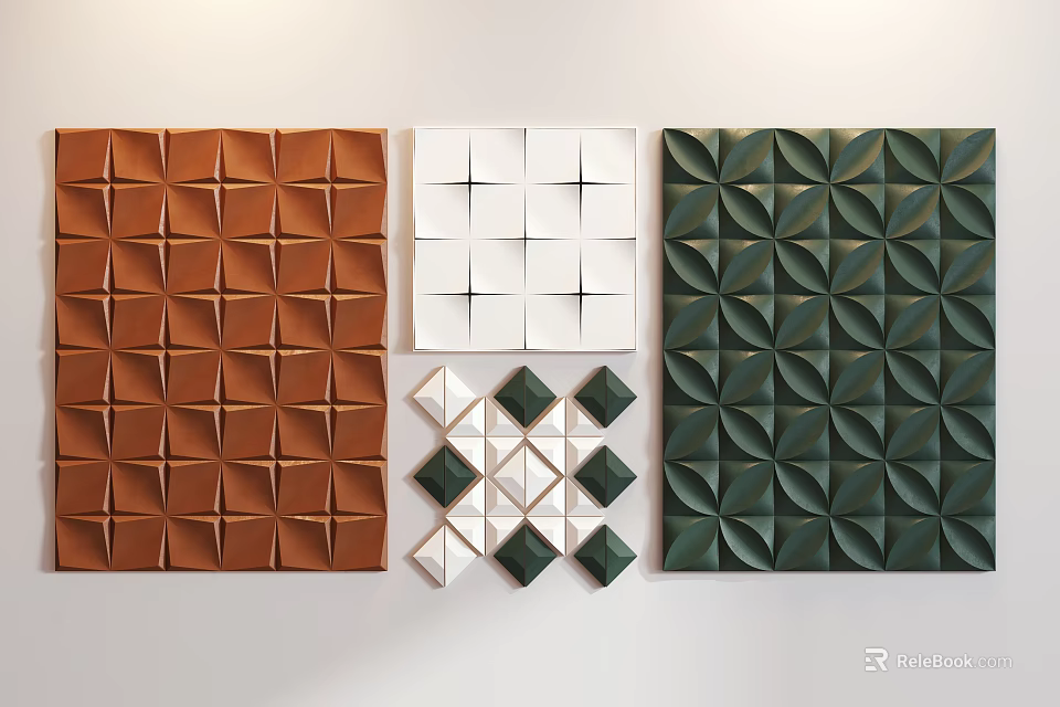 Modern Brown White Green Decorative Wall Panels With Geometric Textured Patterns 3d model