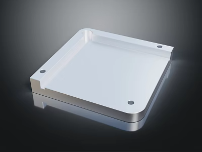 White Square Metal Tray With Four Corner Mounting Holes And Shiny Surface 3d model