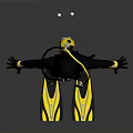 Scuba Diver Wearing Black Yellow Wetsuit With Diving Equipment And Fins