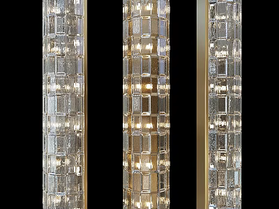 Elegant Modern Wall Lamps With Transparent Glass Blocks And Golden Frames Illuminated 3d model