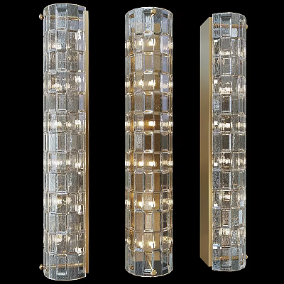 Elegant Modern Wall Lamps With Transparent Glass Blocks And Golden Frames Illuminated 3d model