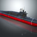 Sleek Black And Red Submarine Watercraft With Conning Tower And Antennas