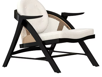 Modern Leisure Chair With Black Frame Woven Backrest And Light Upholstered Seat 3d model