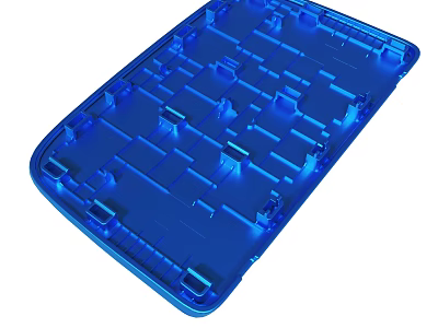Blue Plastic Mold With Structured Grooves And Protruding Features Design 3d model