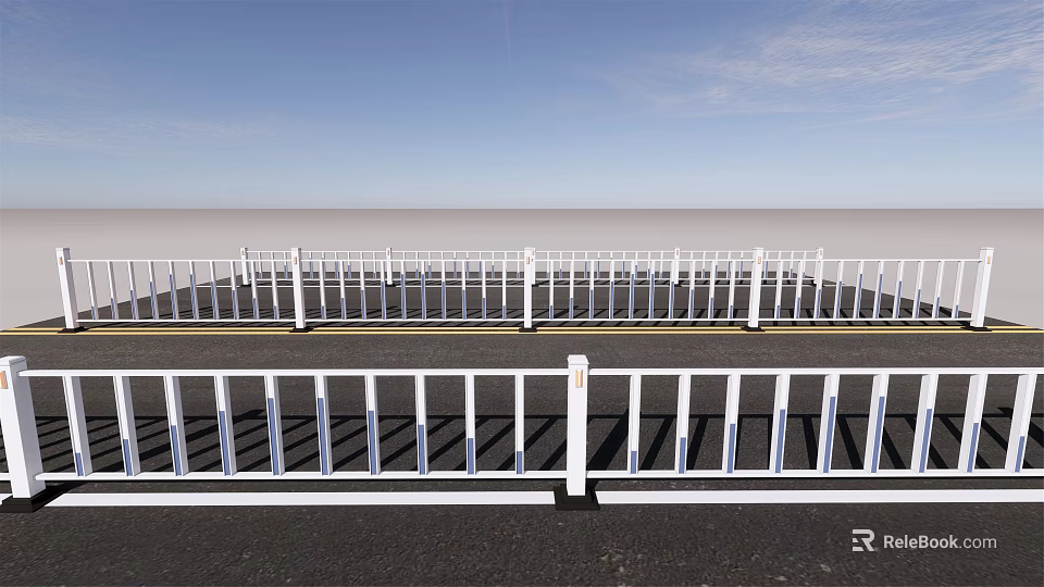 White Road Safety Fence With Metal Railings For Outdoor Traffic Protection 3d model 