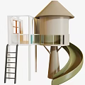 Outdoor Kids Play Equipment With Roofed Treehouse Slide Ladder And Platform