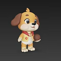 Cartoon Dog Character With Brown Yellow Fur Red Scarf Yellow Vest And Brown Ball