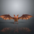 3D Rendered Orange Bat With Open Wings And Reflection On Gray Background