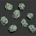 Green Polyhedral Stones With Porous Surface Floating On Gray Background With Reflections 3d model