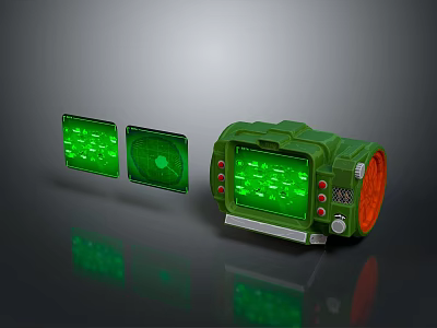 Green Household Gadget With Dual Digital Screens And Orange Accent Controls 3d model