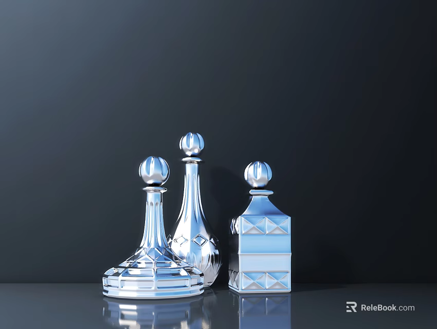 Silver Decorative Ornament Set With Modern Geometric Design And Sleek Metallic Finish 3d model 